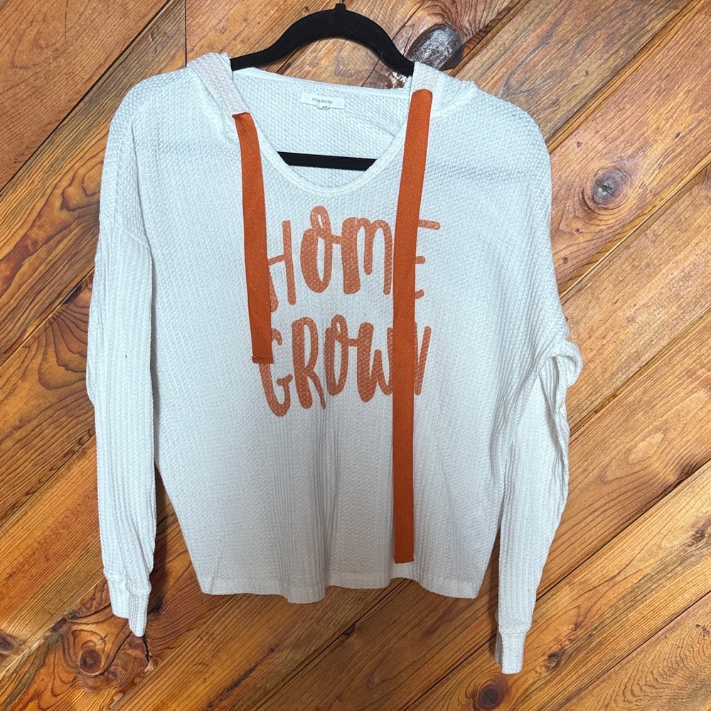 Cream Waffle Knit Pullover with Orange